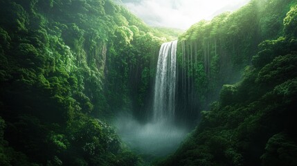Tranquil Waterfall Amidst Lush Greenery