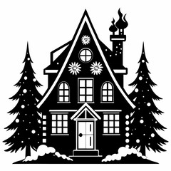 Black Christmas House Black Vector silhouette