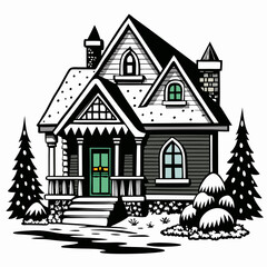 Black Christmas House Black Vector silhouette