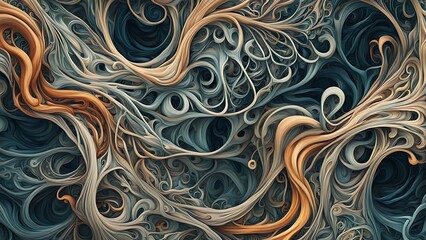 Complex organic forms interwoven in a high-resolution abstract design, with intricate details and flowing textures