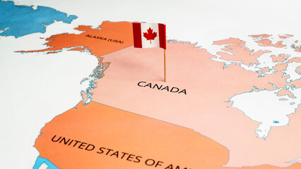 Naklejka premium A map of Canada with a Canadian flag on it