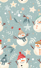 New Year's and Christmas festival seamless pattern in a 2D doodle illustrator style on pastel color backgrounds for graphic advertising.