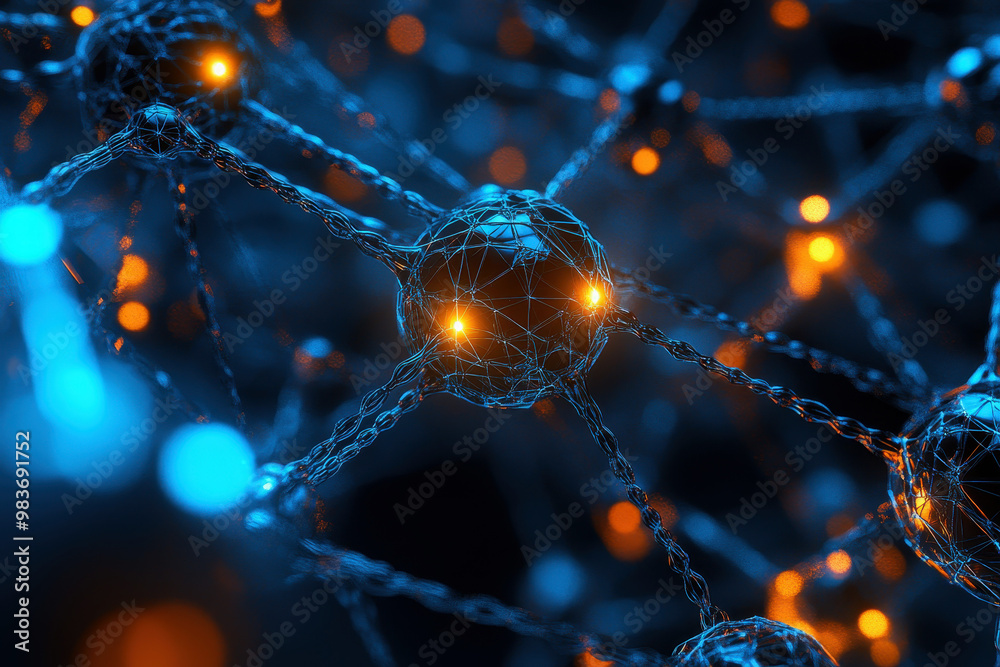 Wall mural abstract digital network background with glowing connected