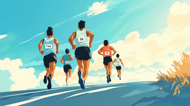 Marathon runners competing in a race on a sunny day
