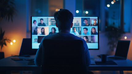 Businessman working from home having video conference call on computer