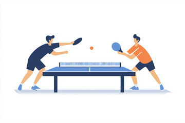 Fototapeta premium Two men playing table tennis intense match illustration