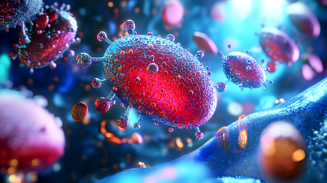 Glycogen storage in the liver/ Illustration of glycogen molecules stored in liver cells