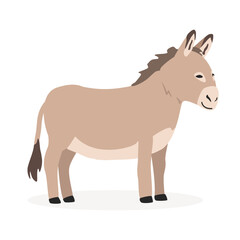 Donkey simple vector illustration. Cute donkey cartoon clipart, animal in flat style. Farm animals concept, rural farming. Livestock animal donkey vector design isolated on white background