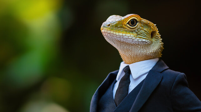 Lizard businessman is wearing a suit and tie