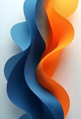 青とオレンジの曲線が波打つ抽象的なイラスト