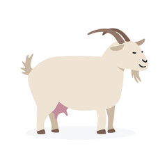 Goat simple vector illustration. Cute goat cartoon clipart, animal in flat style. Farm animals concept, rural farming. Livestock animal goat vector design isolated on white background