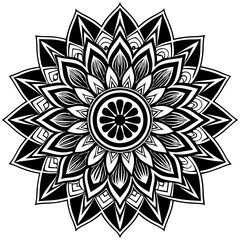 a vector of black and white colour design of a mandala with a white background