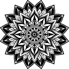 a vector of black and white colour design of a mandala with a white background