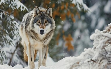 Obraz premium Close-up wildlife photography of a wolf in nature 