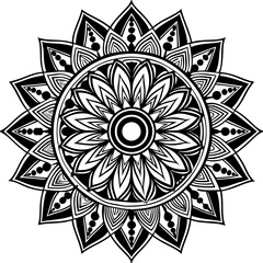 a vector of black and white colour design of a mandala with a white background