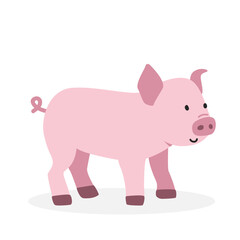 Baby pig piglet vector illustration. Cute pink piglet cartoon clipart, animal in flat style. Farm animals concept, rural farming. Livestock animal baby pig vector design isolated on white background