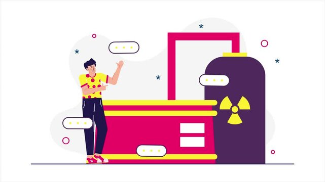 Colorful cartoon character in bright radiation scene illustration animated video