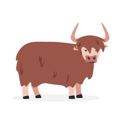 Yak simple vector illustration. Long-haired yak cartoon clipart, animal in flat style. Farm animals concept, rural farming. Livestock animal yak vector design isolated on white background