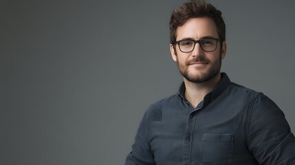 Obraz premium Portrait of a Man Wearing Glasses and a Blue Shirt