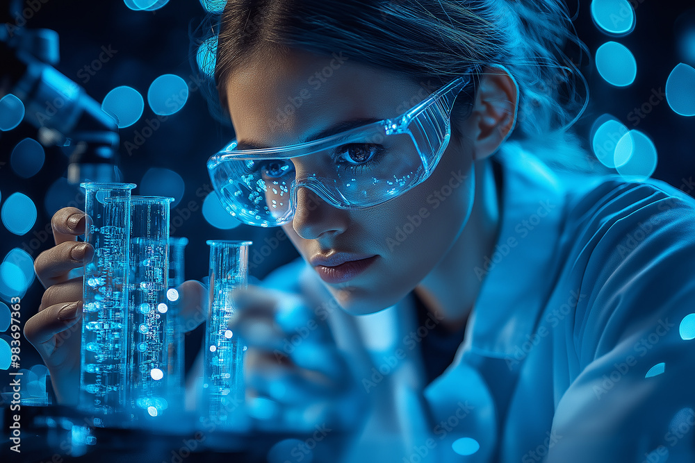 Aufkleber female scientist working with test tubes in a laboratory
