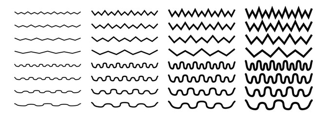 Zigzag Line Art Collection. Horizontal Line Wave Design.