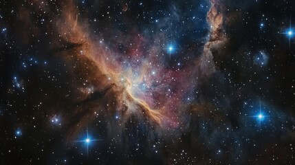 Obraz premium A distant cosmic nebula surrounded by faint stars and planetary dust