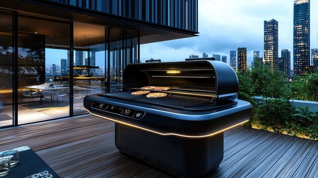Modern Grill on a Rooftop Terrace