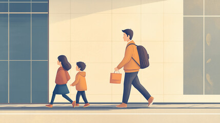 Fototapeta premium Family walking together in the city