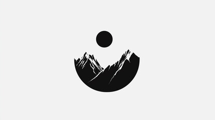 Minimalist black and white mountain landscape with sun shining