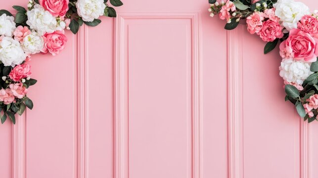 Floral design arch backdrop featuring personalized signage for a romantic atmosphere