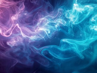 Fototapeta premium Abstract blue, mint, and purple background with interlaced smoke glitch and distortion effect. Futuristic cosmos design - ai