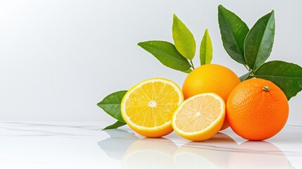 Fresh Citrus Fruits on White Marble