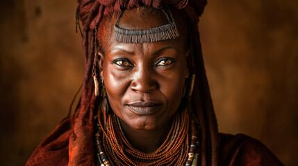 Himba woman wearing traditional clothing and jewelry posing