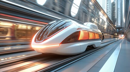 Fototapeta premium Futuristic Train Speeding Through City