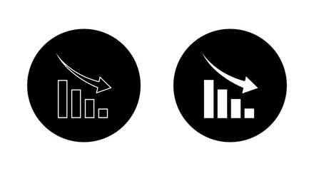 Decrease bar graph icon on black circle. Market crash concept
