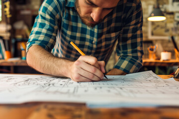 A man is drawing a picture with a pencil