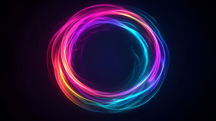 Abstract and glowing colorful smoke circle swirl on dark background. Seamless and infinite looping video animated background.