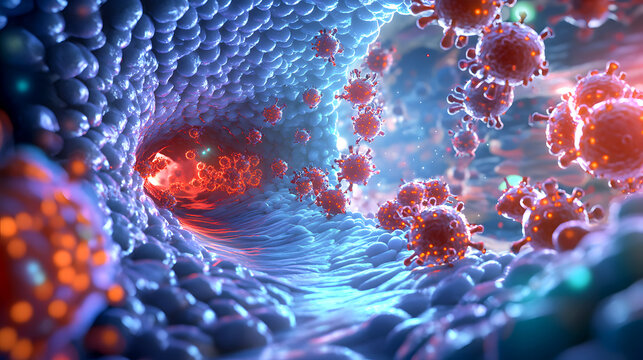 Insulin regulating blood sugar/ Illustration of insulin binding to receptors on cells