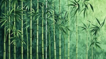 A Lush Green Bamboo Forest With Soft, Textured Background