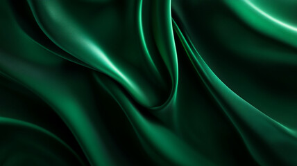 Fototapeta premium Elegant deep green silk fabric with soft drapery showcasing fluid movement and texture