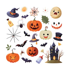 Fototapeta premium A collection of simple cartoon style Halloween themed icons