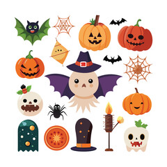A collection of simple cartoon style Halloween themed icons