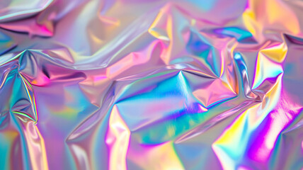 Fototapeta premium Colorful holographic foil texture with crumples creating a vibrant abstract design