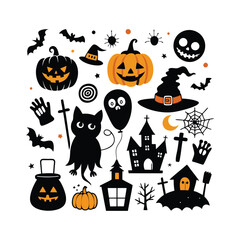 A collection of simple cartoon style Halloween themed icons