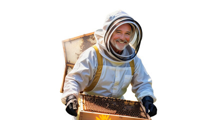 copyspace banner suit sun flying looking meadow older bees text happy lit beekeeper man aring protective side left apiarist apiary hive bee apiarist apiculture meadow honey honeycomb beehive nature