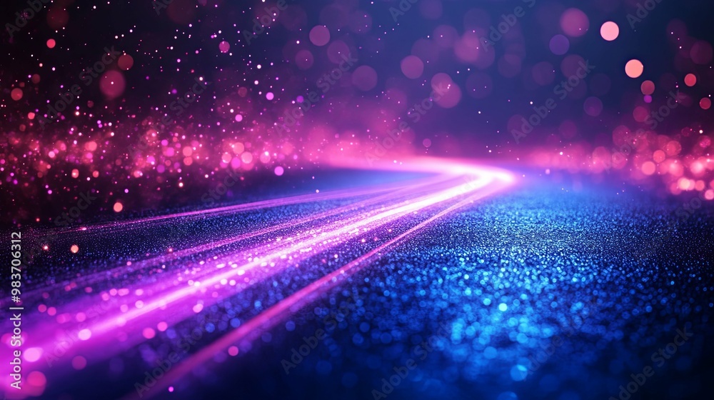 Wall mural abstract glittering pathway with pink and blue lights