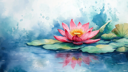 Abstract watercolor lotus flowers on illustration on white background, Sketch illustration painting of red lily drawing
