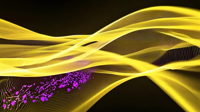 輝く黄色のラインと紫の粒子の抽象構成2