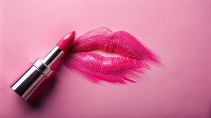 Obraz premium Pink lipstick smudge on a pink background, makeup product texture, cosmetics, beauty, vibrant, fashion, elegant, feminine