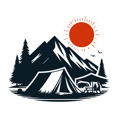 Modern Camping Tent Silhouette for T-Shirt Graphics

